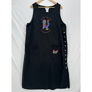 Vintage Whimsical Embroidered Midi Dress 1X Cottage Folk Art Farmhouse Country